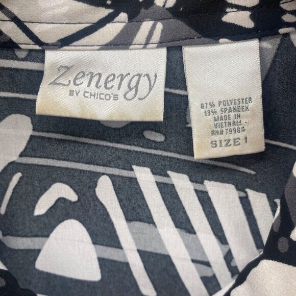 Chicos Jacket Womens 1 US Medium Black White Pattern Zenergy Mock Neck Stretch - Picture 5 of 11